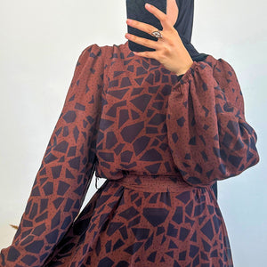 DMN Chiffon Dotted Block Patterned Dress | Shop Maxi Dress Online - amiiraa