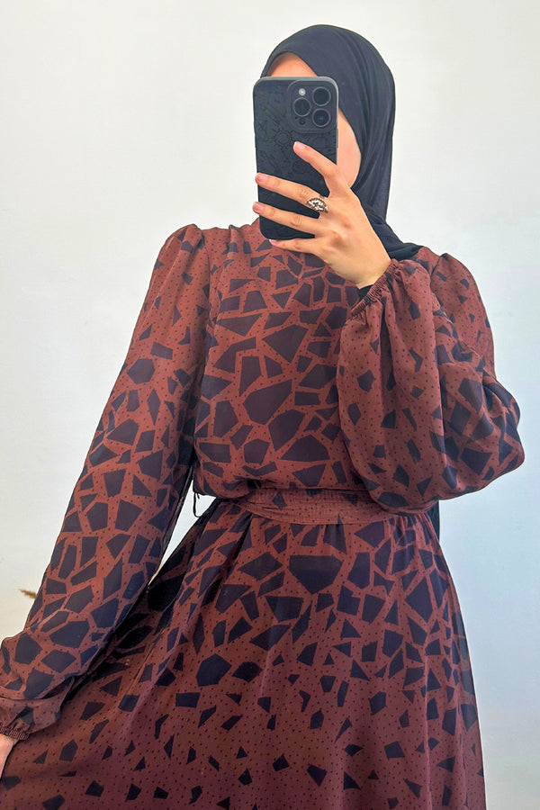 DMN Chiffon Dotted Block Patterned Dress | Shop Maxi Dress Online - amiiraa
