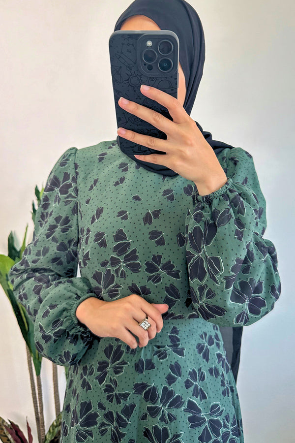 DMN Chiffon Flower Leaf Patterned Dress | Shop Maxi Dress Online - amiiraa