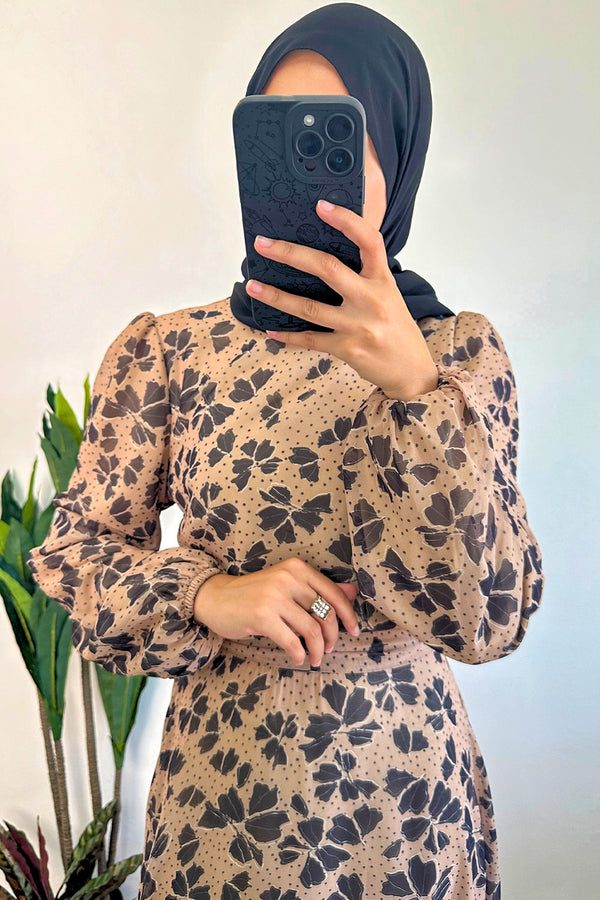 DMN Chiffon Flower Leaf Patterned Dress | Shop Maxi Dress Online - amiiraa