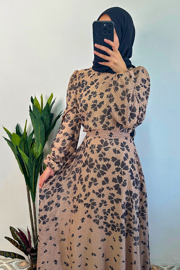 DMN Chiffon Flower Leaf Patterned Dress | Shop Maxi Dress Online - amiiraa