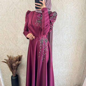 Exclusive Occasional Satin Rhinestone Detail Dress - amiiraa