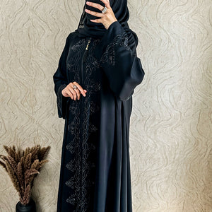 Beaded Zip Black Abaya - amiiraa