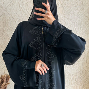 Beaded Zip Black Abaya - amiiraa