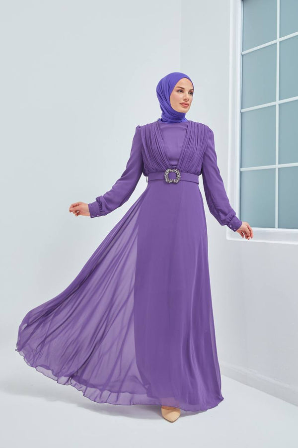 Ozduman Exclusive Chiffon Pleat Maxi Dress - amiiraa